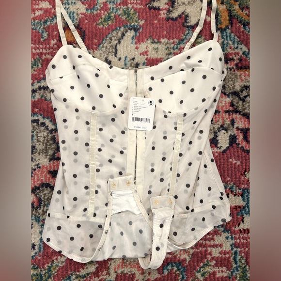 NWT Free People white dot combo body suit size S - Picture 3 of 9